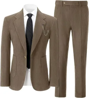 Mens Corduroy Suit Slim Fit 2 Pieces Blazer Pants Suits for Men Vintage Wedding Business Corduroy Suit Jacket Men