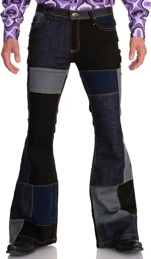 Men's Jeans Patch Flared Trousers 70s Outfits Bell Bottom Disco Denim Pants,Vintage Patch,Used Look