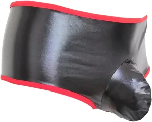 Men's Sexy Backless Underwear Faux Leather Jockstrap Thong Shorts Pants Briefs Erotic Clubwear Underpants (Red,Medium)