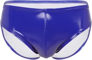 Men's Sexy Solid Color Patent Leather Briefs Low Waist Elastic Waistband Shorts Blue L
