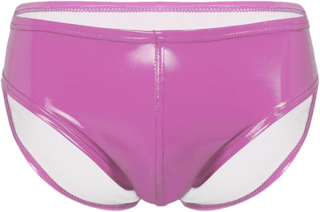 Men's Sexy Solid Color Patent Leather Briefs Low Waist Elastic Waistband Shorts Hot pnnrk 4XL