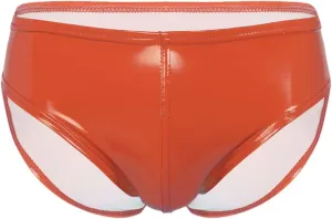 Men's Sexy Solid Color Patent Leather Briefs Low Waist Elastic Waistband Shorts Orange XXL