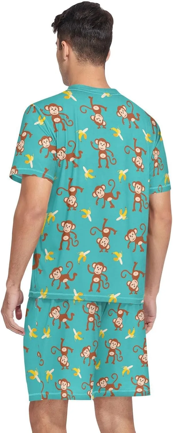 Men's Short Sleeve Pajama Set Summer Pj Short Set 2 Piece Loungewear Sleepwear with Pockets