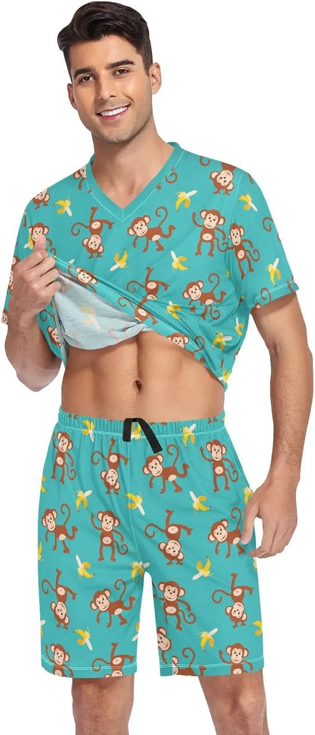 Men's Short Sleeve Pajama Set Summer Pj Short Set 2 Piece Loungewear Sleepwear with Pockets