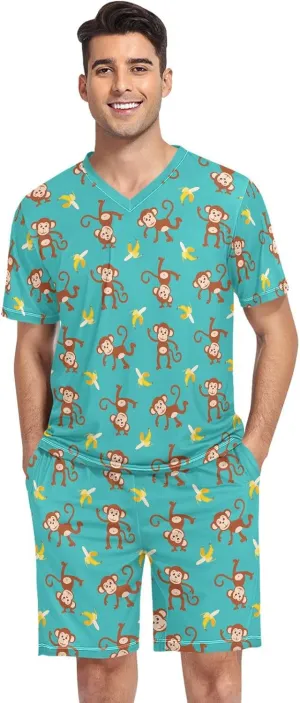 Men's Short Sleeve Pajama Set Summer Pj Short Set 2 Piece Loungewear Sleepwear with Pockets