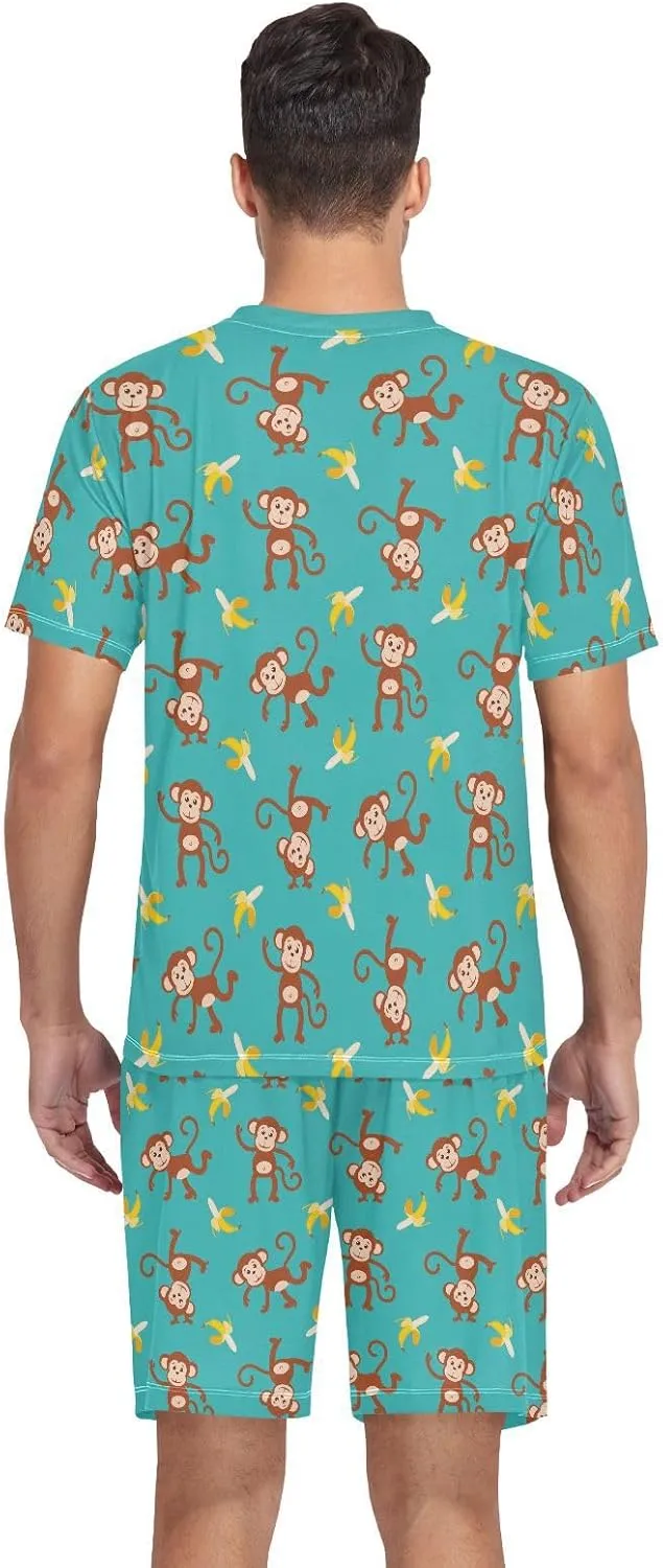 Men's Short Sleeve Pajama Set Summer Pj Short Set 2 Piece Loungewear Sleepwear with Pockets