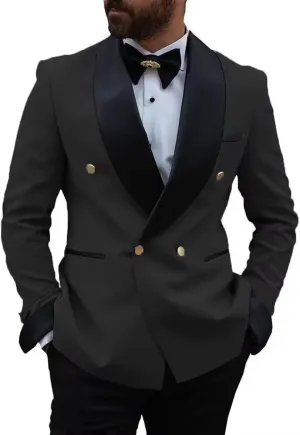 Men's Slim Fit 2 Piece Suit Set,Double Breasted Blazer Jacket Pants Tuxedo Set for Prom Wedding and Business