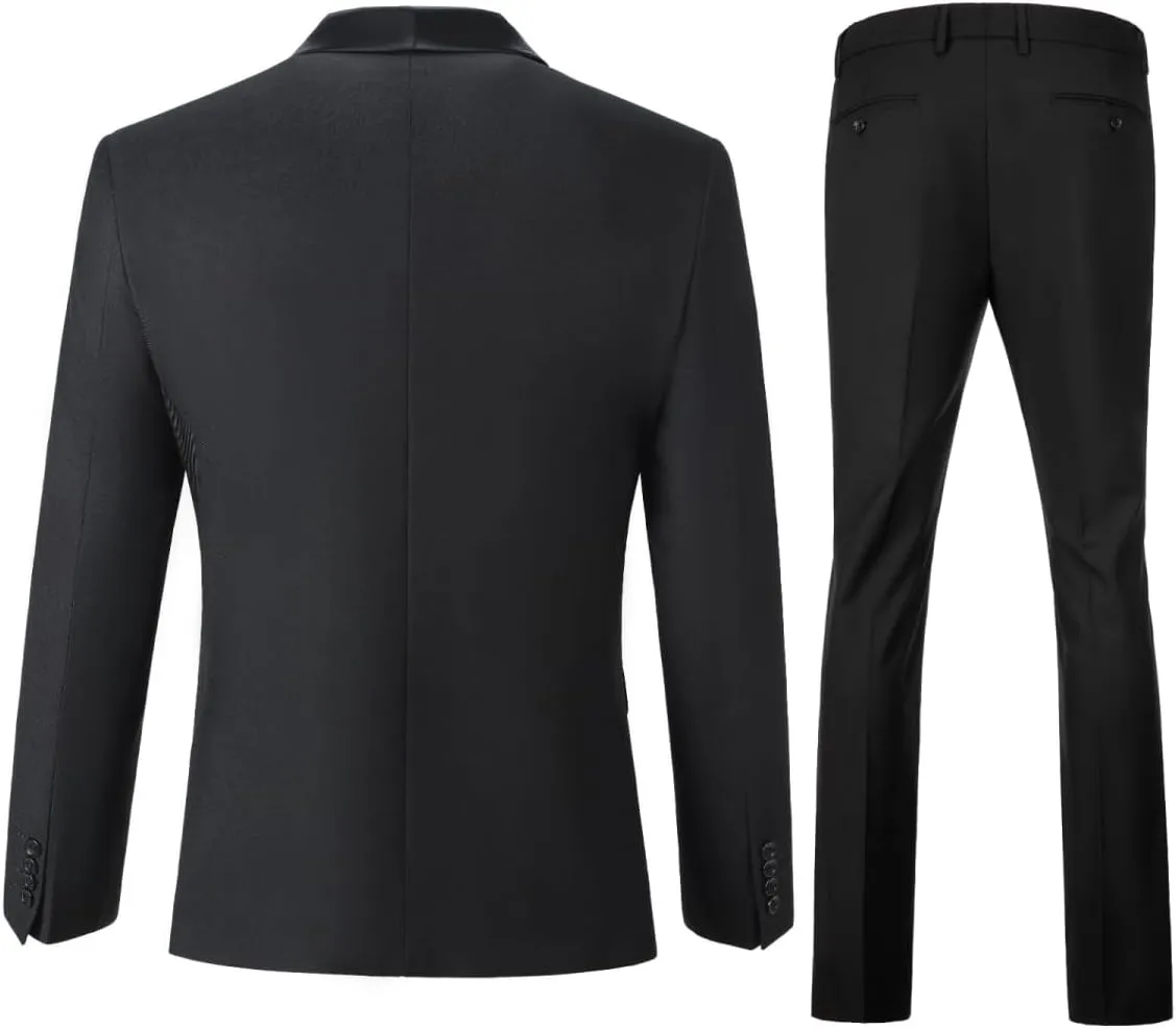 Men's Slim Fit 2 Piece Suit Set,Double Breasted Blazer Jacket Pants Tuxedo Set for Prom Wedding and Business