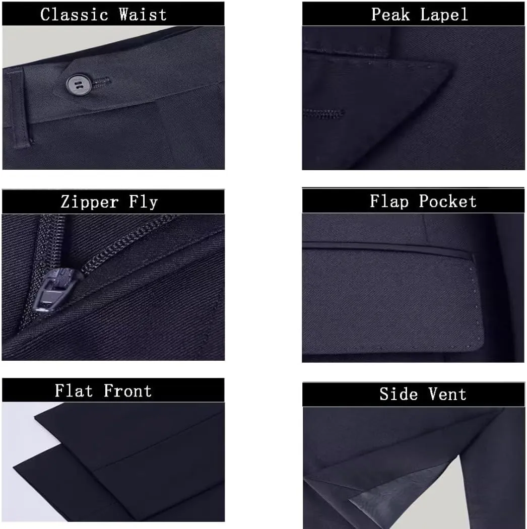Mens Suit 3 Piece Slim Fit Wedding Business Suits for Men Three Piece Formal Peak Lapel Suit Set Elegant