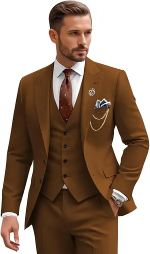 Mens Suit 3 Piece Slim Fit Wedding Business Suits for Men Three Piece Formal Peak Lapel Suit Set Elegant