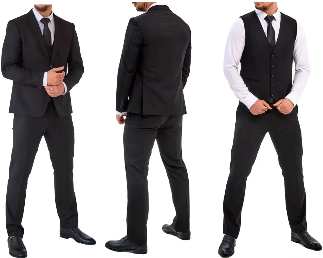 Mens Suit 3 Piece Slim Fit Wedding Business Suits for Men Three Piece Formal Peak Lapel Suit Set Elegant