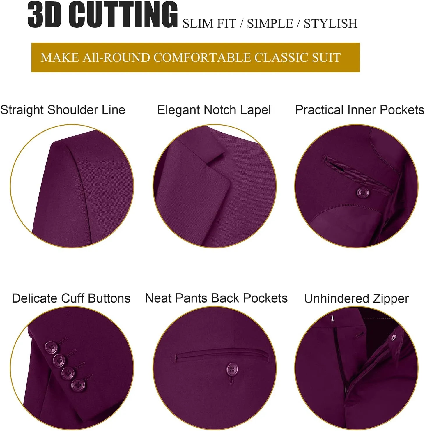 Men's Suit 3 Pieces Slim Fit Formal Business Wedding 2 Buttons Blazer Vest Pants Set Tuxedo