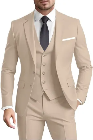 Men's Suit 3 Pieces Slim Fit Formal Business Wedding 2 Buttons Blazer Vest Pants Set Tuxedo