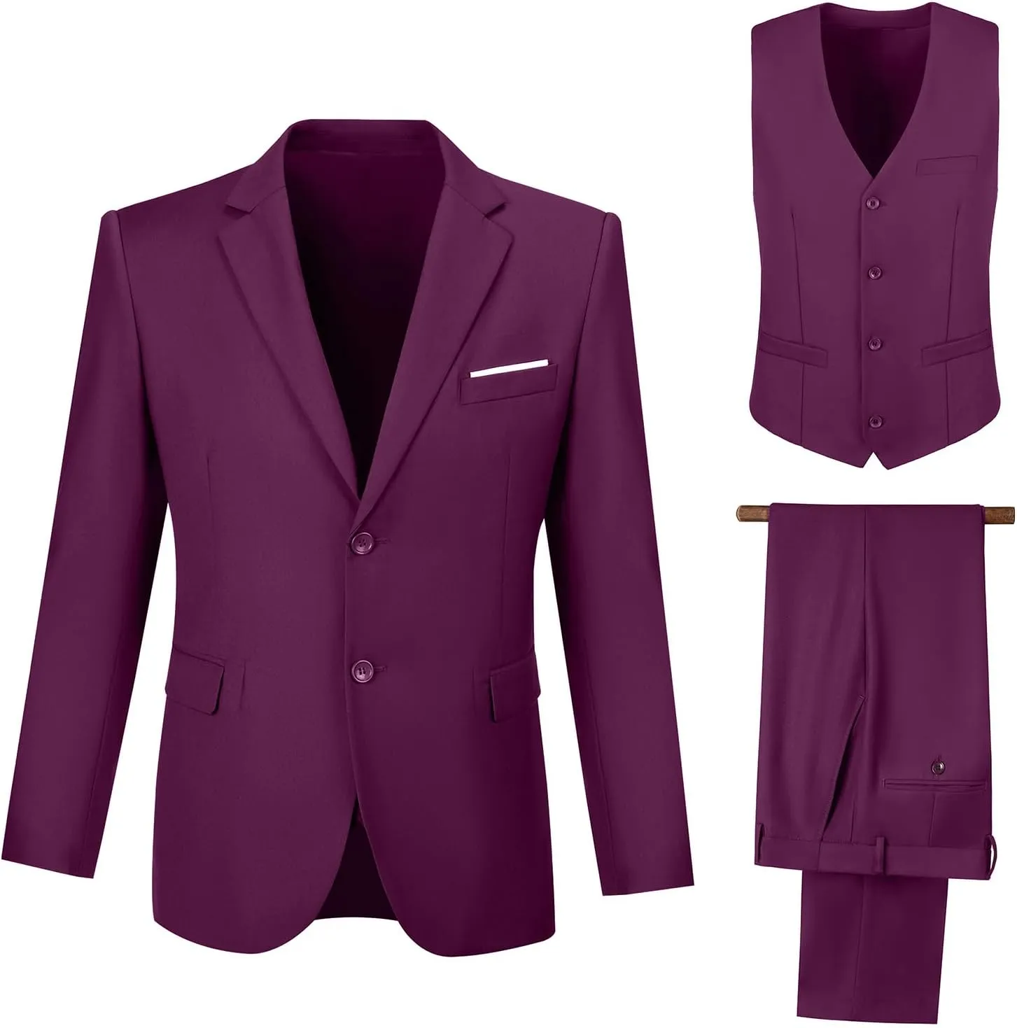 Men's Suit 3 Pieces Slim Fit Formal Business Wedding 2 Buttons Blazer Vest Pants Set Tuxedo