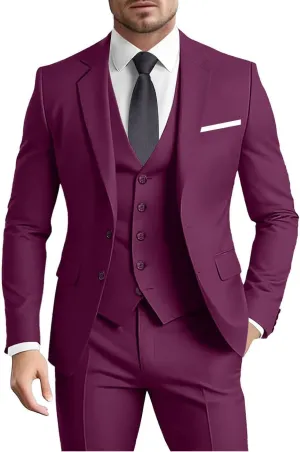 Men's Suit 3 Pieces Slim Fit Formal Business Wedding 2 Buttons Blazer Vest Pants Set Tuxedo