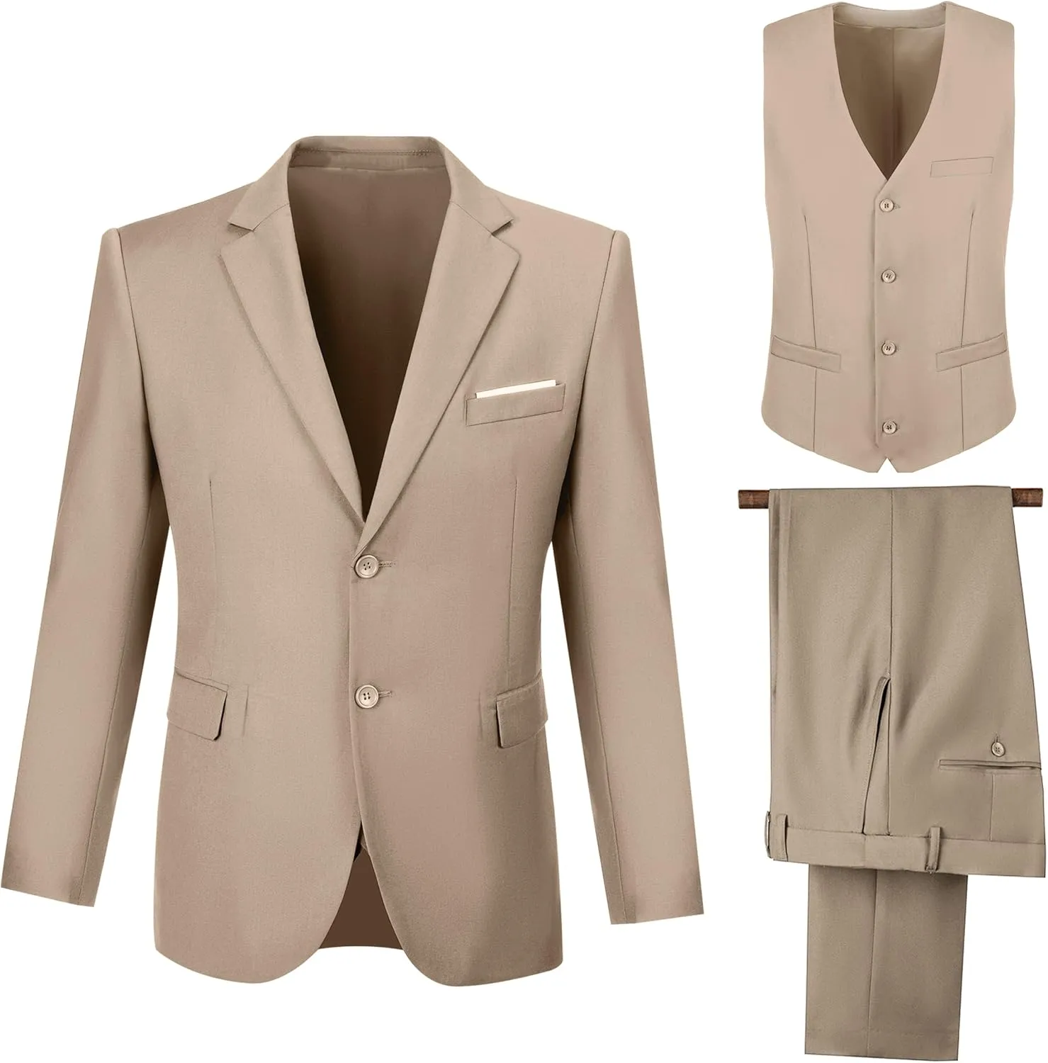 Men's Suit 3 Pieces Slim Fit Formal Business Wedding 2 Buttons Blazer Vest Pants Set Tuxedo
