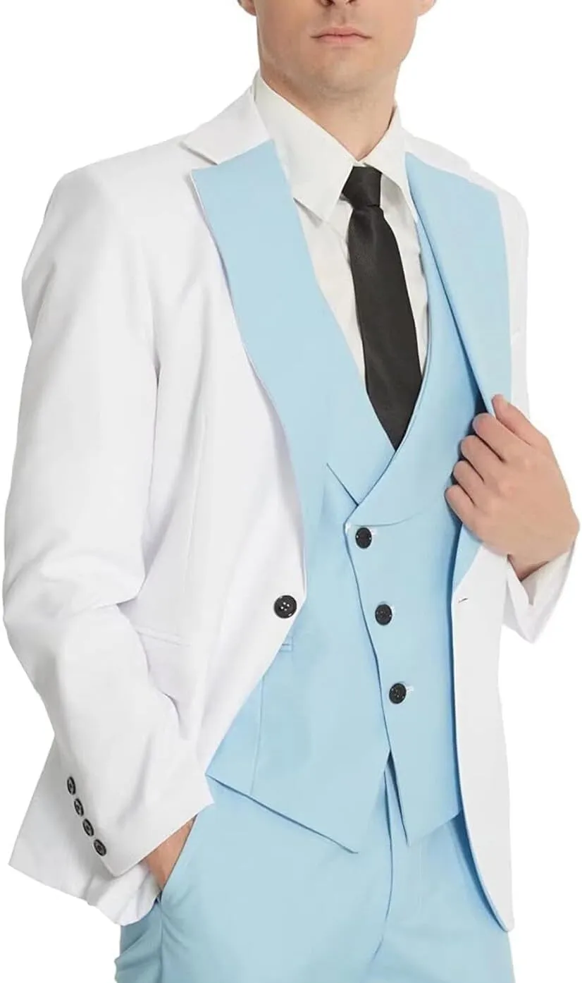 Men's Suit Slim Fit - 3 Piece Suits for Men One Button Blazer Wedding Party Prom Jacket Vest & Pants Set