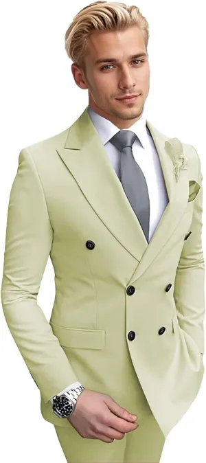 Men's Suits 2 Piece Slim Fit Double Breasted Tuxedo for Men Formal Wedding Outfits Prom Suits Blazer Jacket Pants