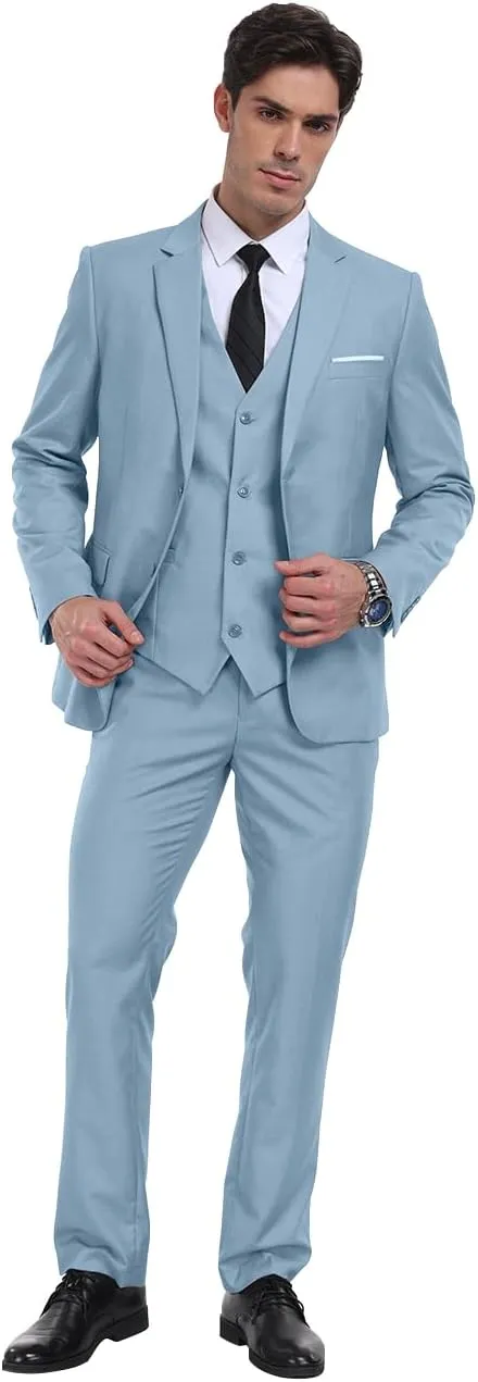 Mens Suits 3 Pieces Slim Fit Groomsmen Wedding Suit for Men Notched Lapel Formal Prom Tuxedos Jacket Pants Vest Set