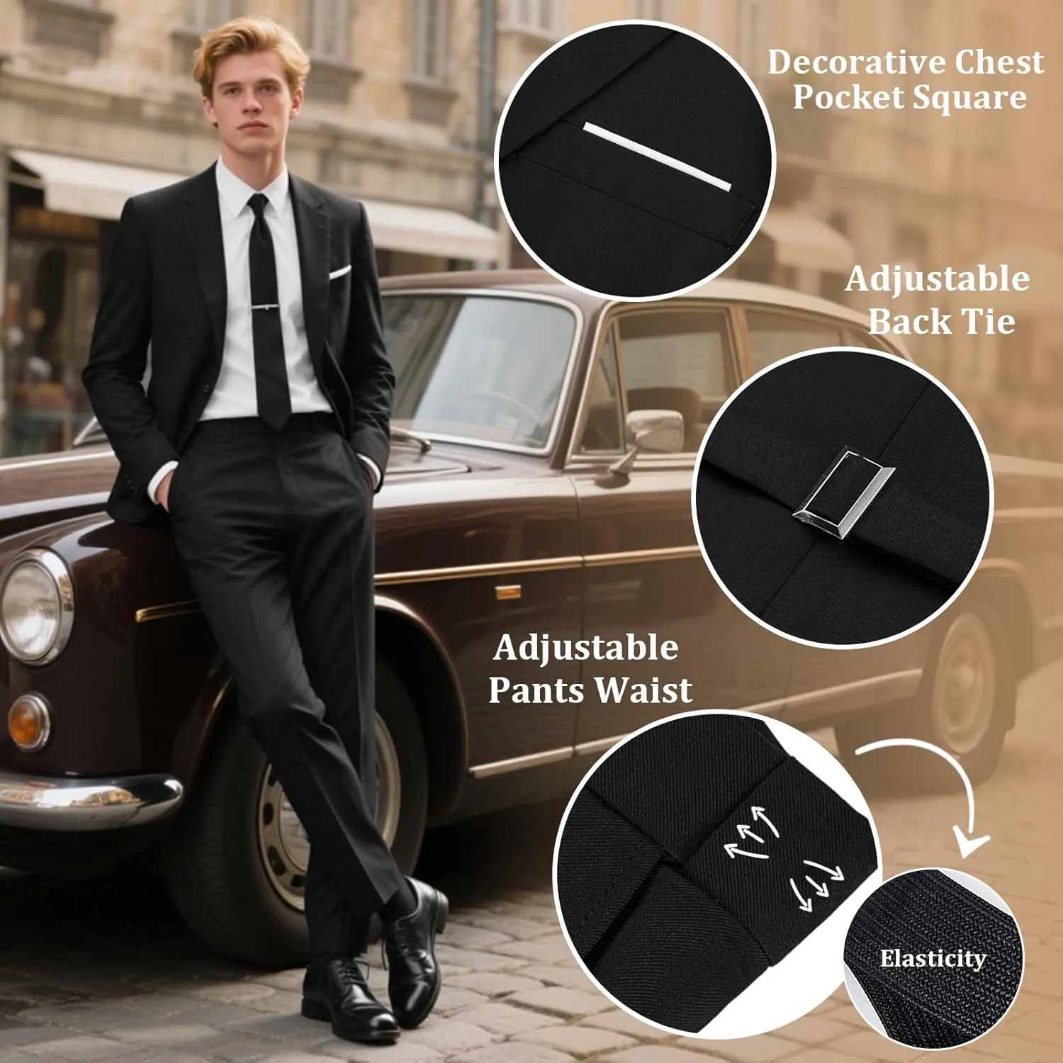 Mens Suits Regular Fit 3 Piece Tuxedo Blazer Jacket Vest Pants Formal Suit Set for Men Wedding Prom Casual