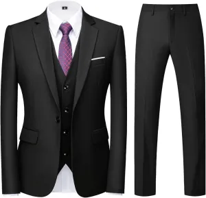 Mens Suits Regular Fit 3 Piece Tuxedo Blazer Jacket Vest Pants Formal Suit Set for Men Wedding Prom Casual