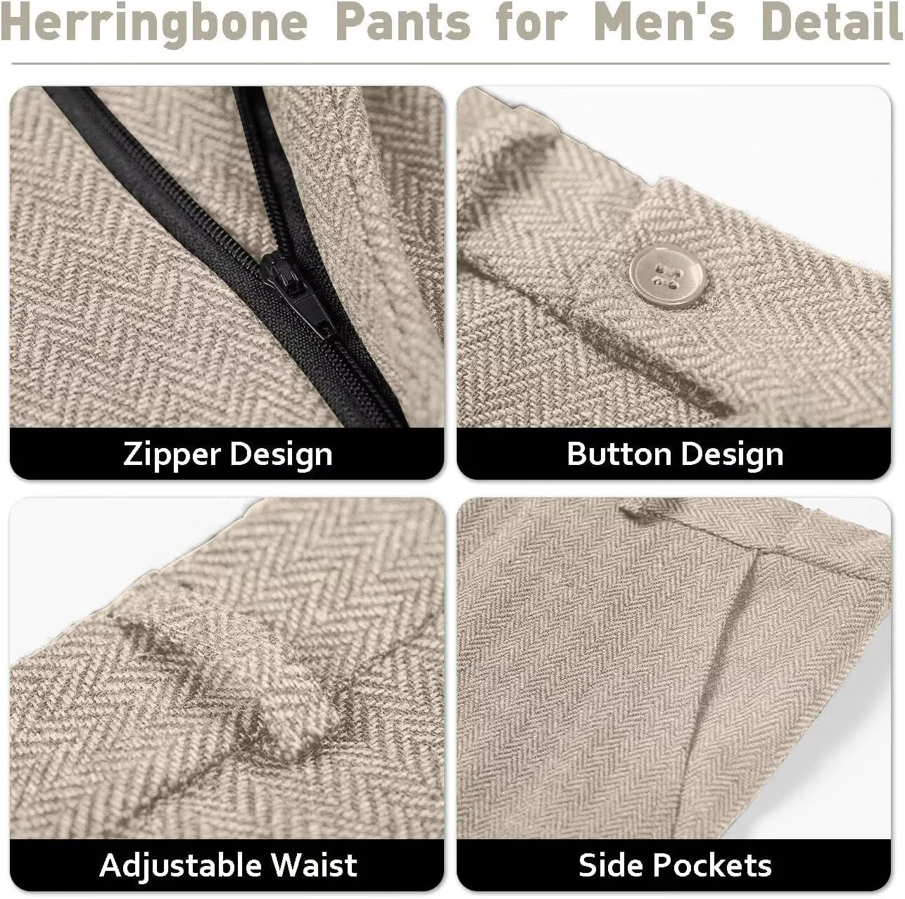 Mens Tweed Herringbone Suit Slim Fit 3 Pieces Mens Wedding Party Suit Groomsmen Tuxedos Prom Suit Jacket Vest Pants