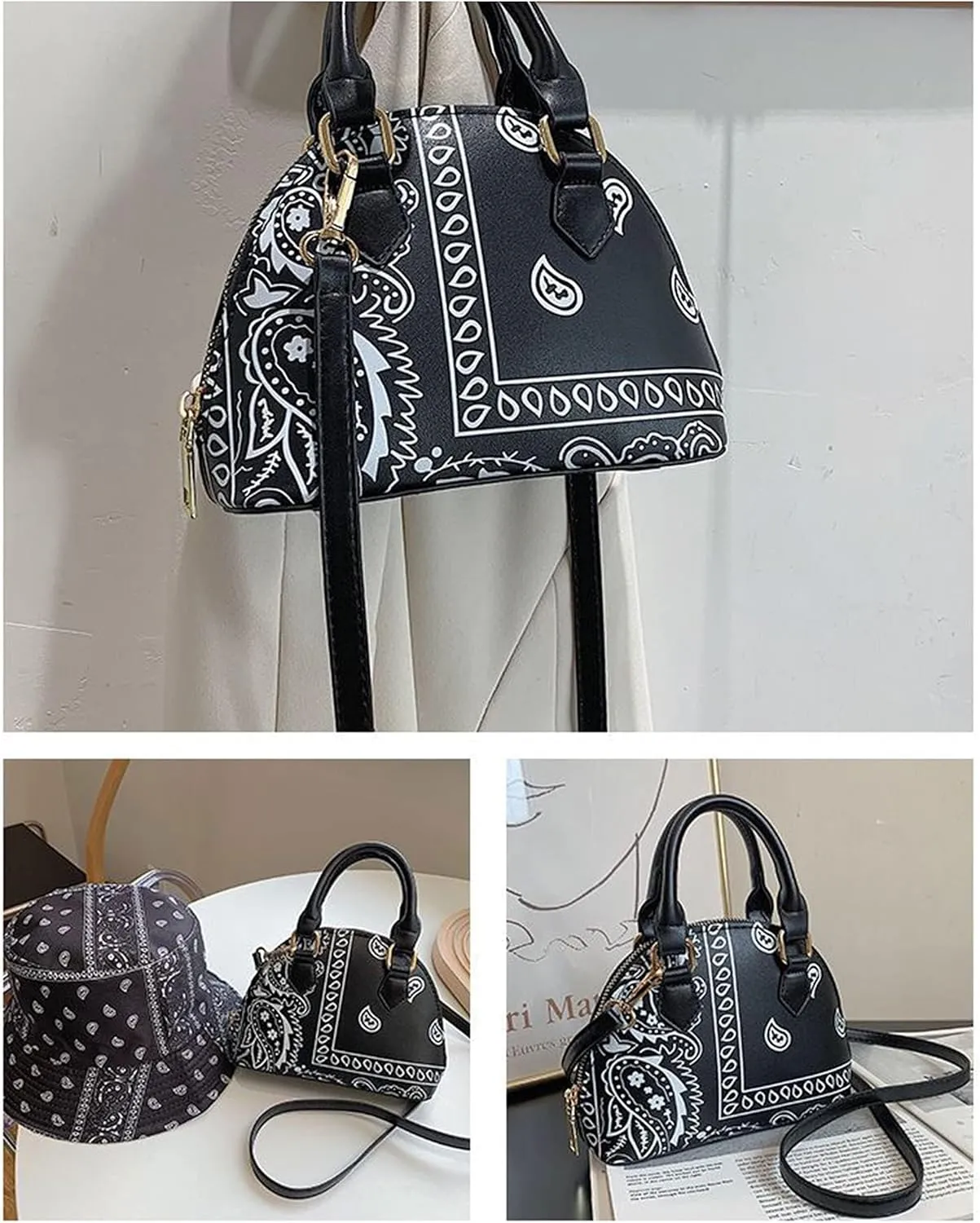 Mini Zip Around Dome Shoulder Bag Women's Shape Cross Body Handbag Purse Satchel Patent Leather Top Handle Tote