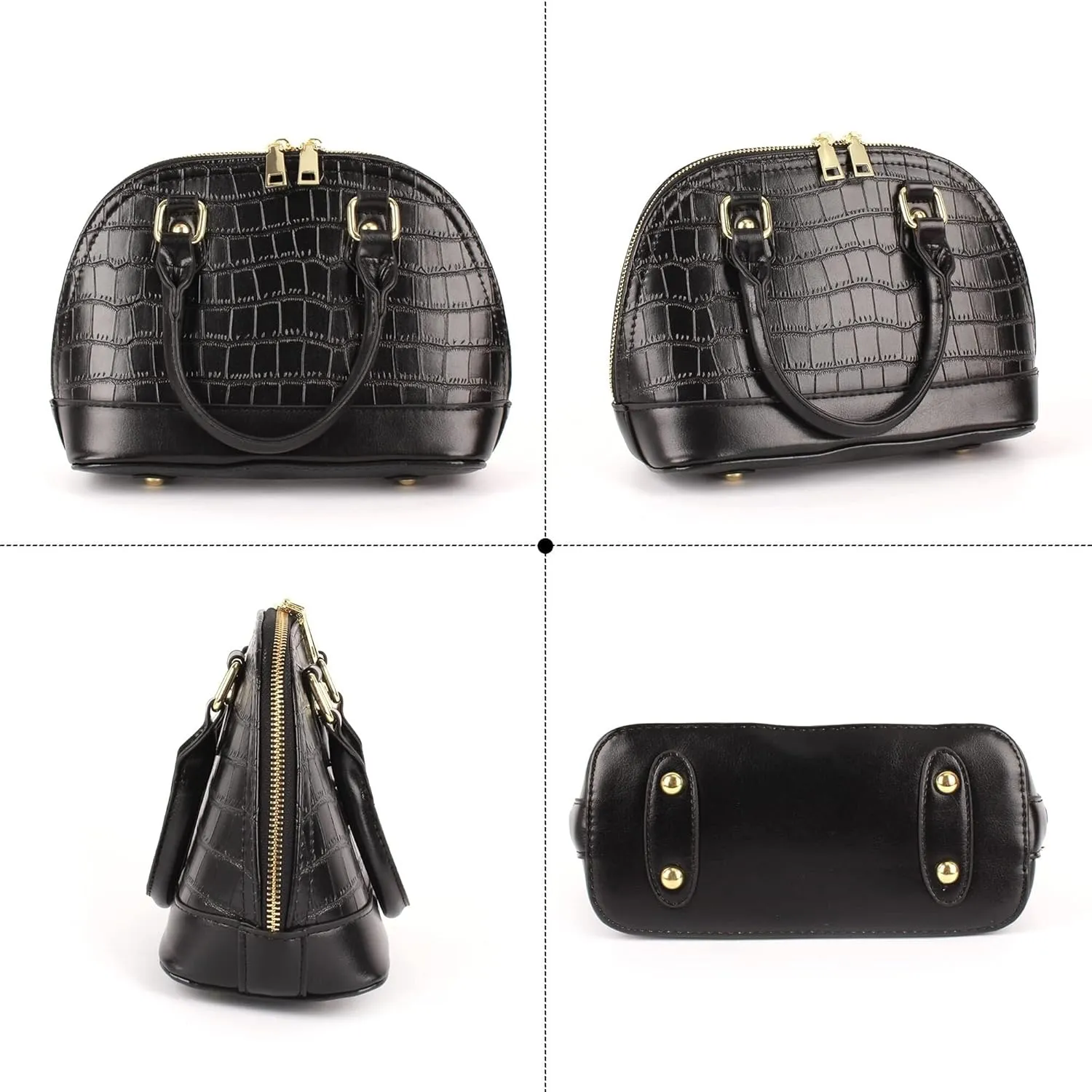 Mini Zip Around Dome Shoulder Bag Women's Shape Cross Body Handbag Purse Satchel Patent Leather Top Handle Tote