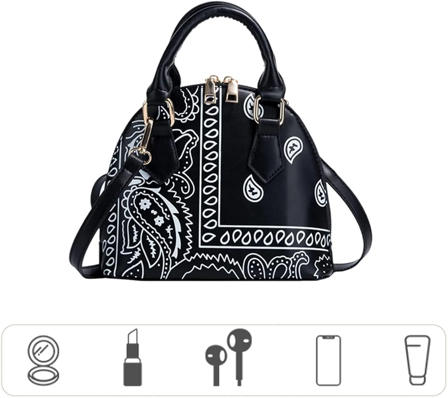 Mini Zip Around Dome Shoulder Bag Women's Shape Cross Body Handbag Purse Satchel Patent Leather Top Handle Tote