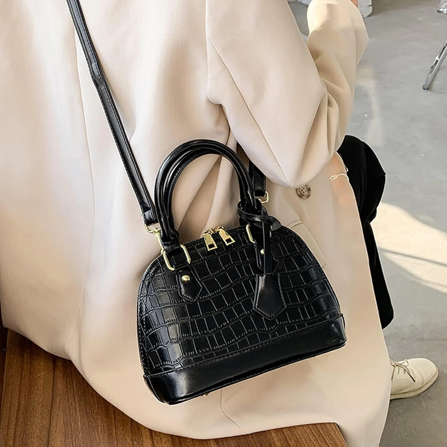 Mini Zip Around Dome Shoulder Bag Women's Shape Cross Body Handbag Purse Satchel Patent Leather Top Handle Tote