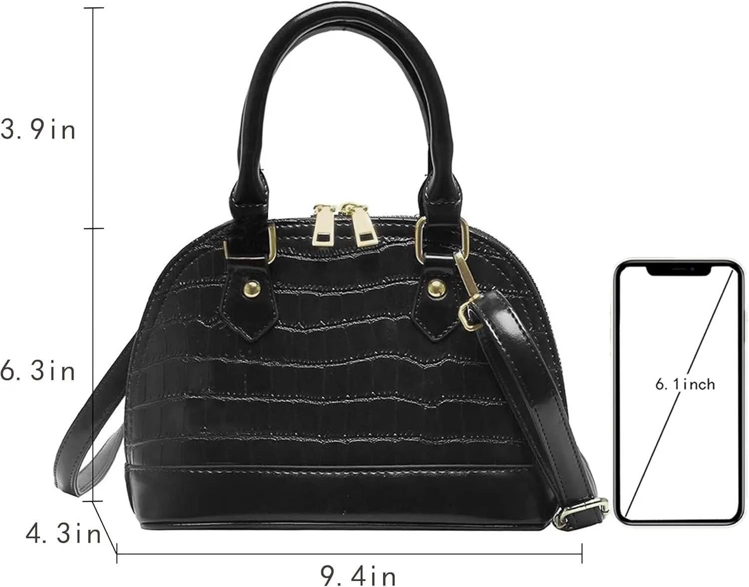 Mini Zip Around Dome Shoulder Bag Women's Shape Cross Body Handbag Purse Satchel Patent Leather Top Handle Tote