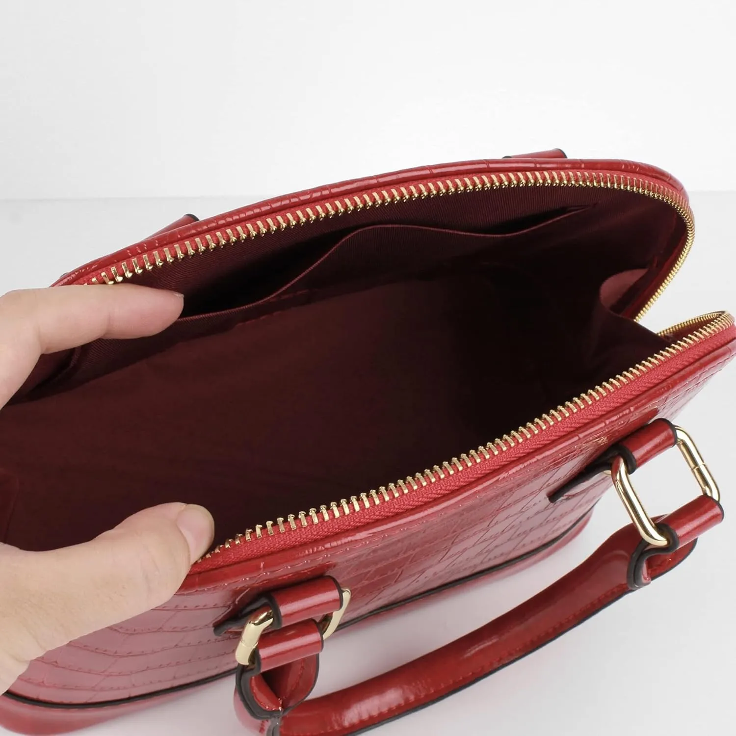 Mini Zip Around Dome Shoulder Bag Women's Shape Cross Body Handbag Purse Satchel Patent Leather Top Handle Tote