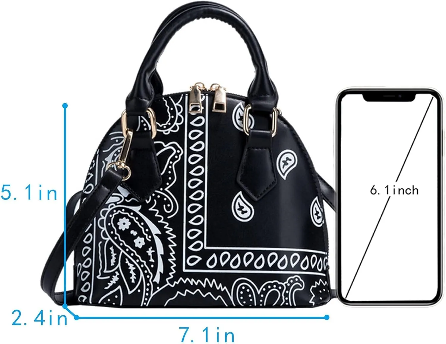 Mini Zip Around Dome Shoulder Bag Women's Shape Cross Body Handbag Purse Satchel Patent Leather Top Handle Tote
