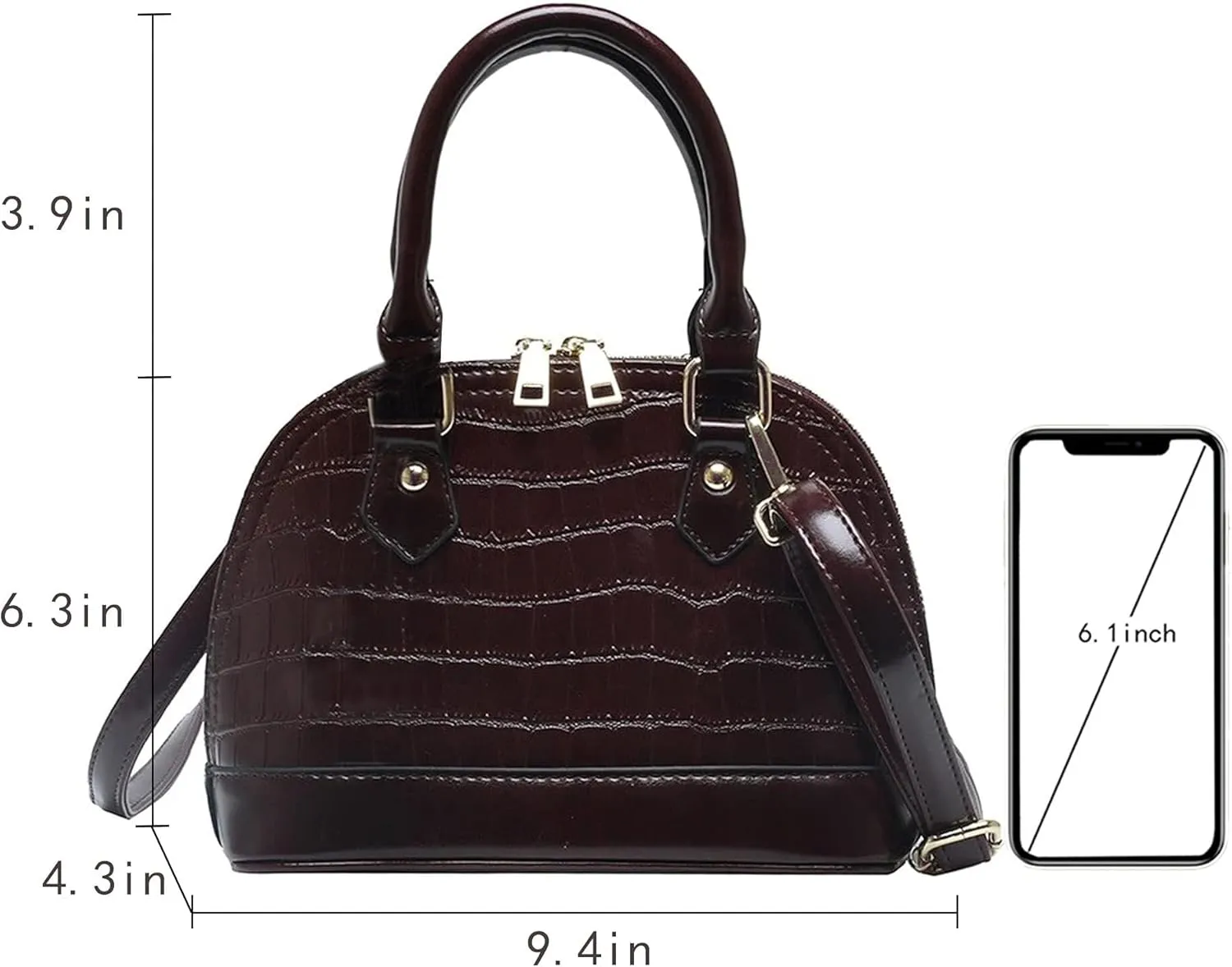 Mini Zip Around Dome Shoulder Bag Women's Shape Cross Body Handbag Purse Satchel Patent Leather Top Handle Tote