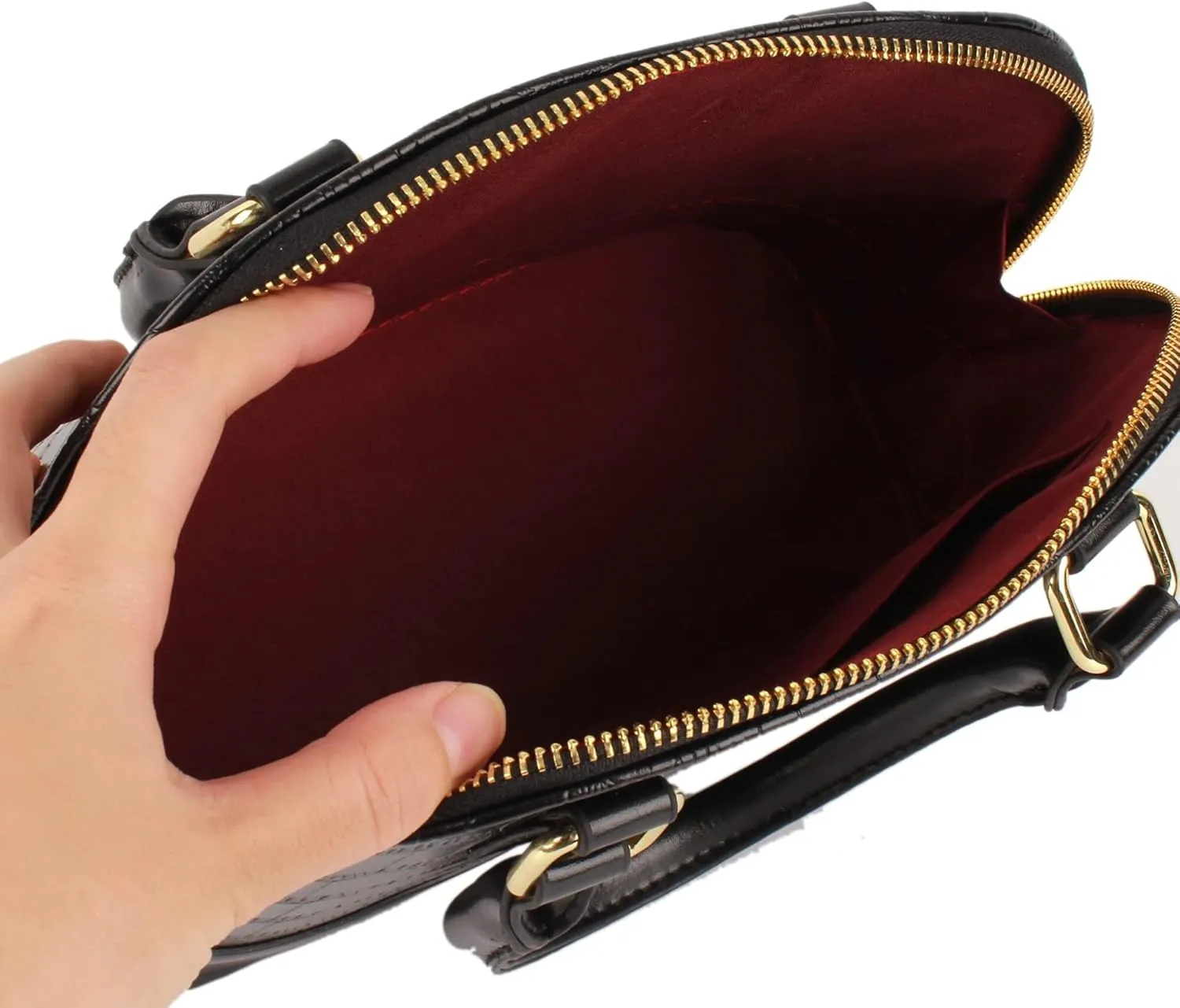 Mini Zip Around Dome Shoulder Bag Women's Shape Cross Body Handbag Purse Satchel Patent Leather Top Handle Tote