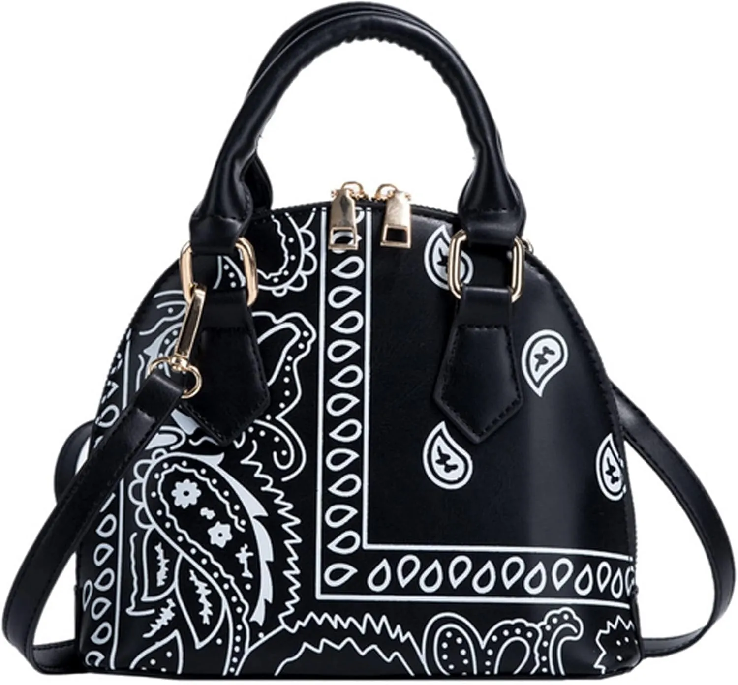 Mini Zip Around Dome Shoulder Bag Women's Shape Cross Body Handbag Purse Satchel Patent Leather Top Handle Tote