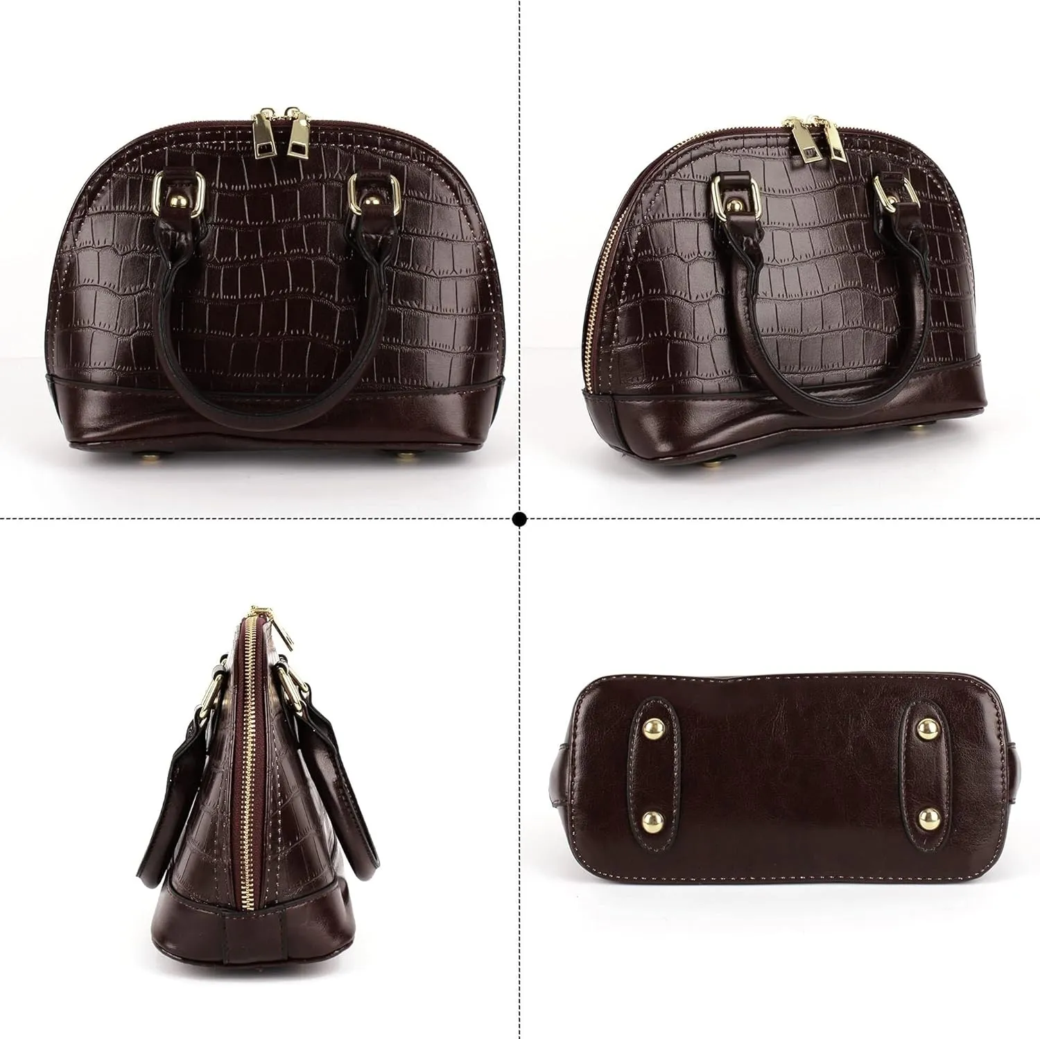 Mini Zip Around Dome Shoulder Bag Women's Shape Cross Body Handbag Purse Satchel Patent Leather Top Handle Tote