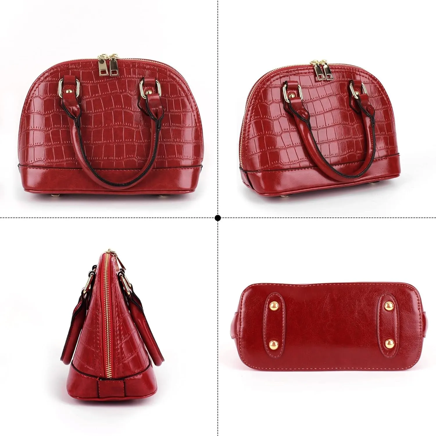Mini Zip Around Dome Shoulder Bag Women's Shape Cross Body Handbag Purse Satchel Patent Leather Top Handle Tote