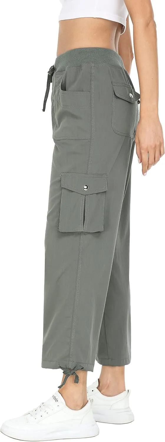 MISS MOLY Women's Cargo Capris Hiking Running Pants Loose Button Decor Lightweight Quick Dry Athletic Outdoor