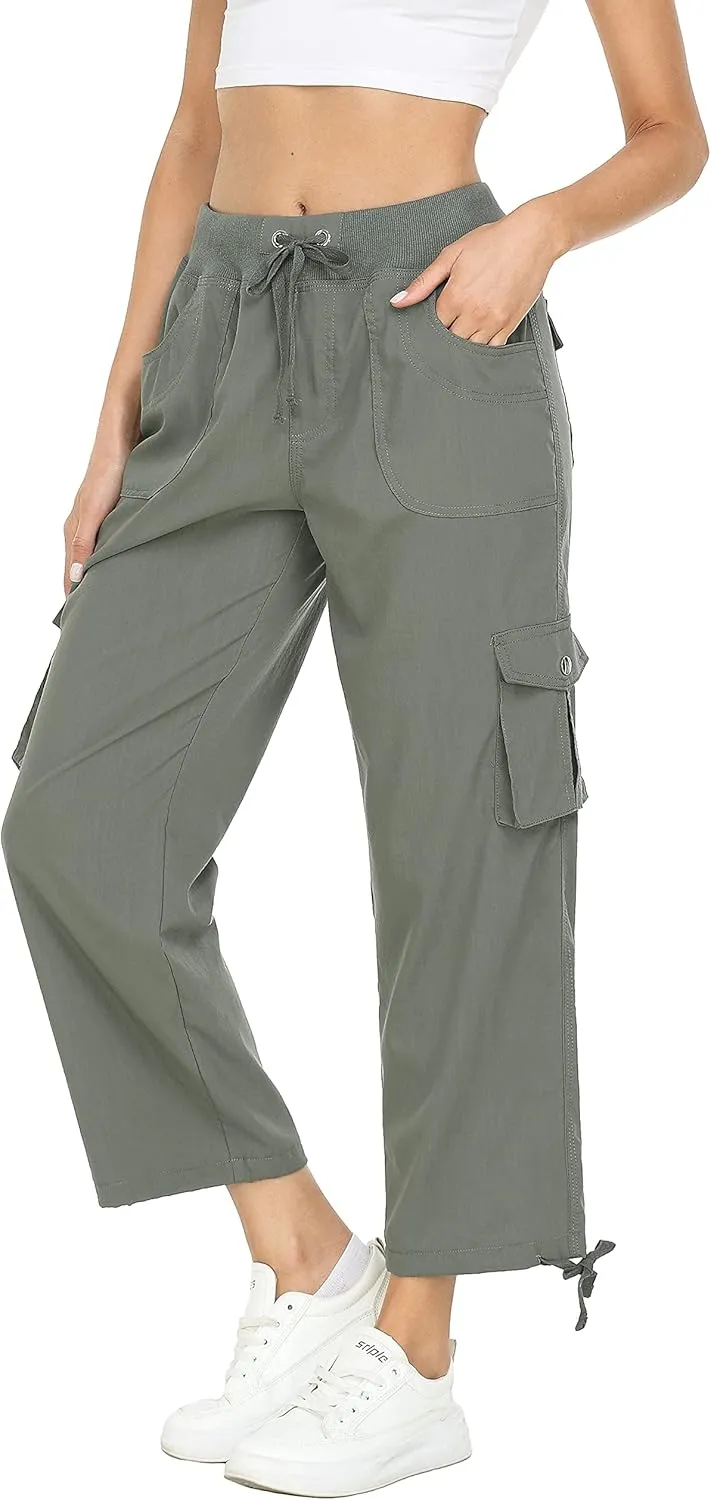 MISS MOLY Women's Cargo Capris Hiking Running Pants Loose Button Decor Lightweight Quick Dry Athletic Outdoor