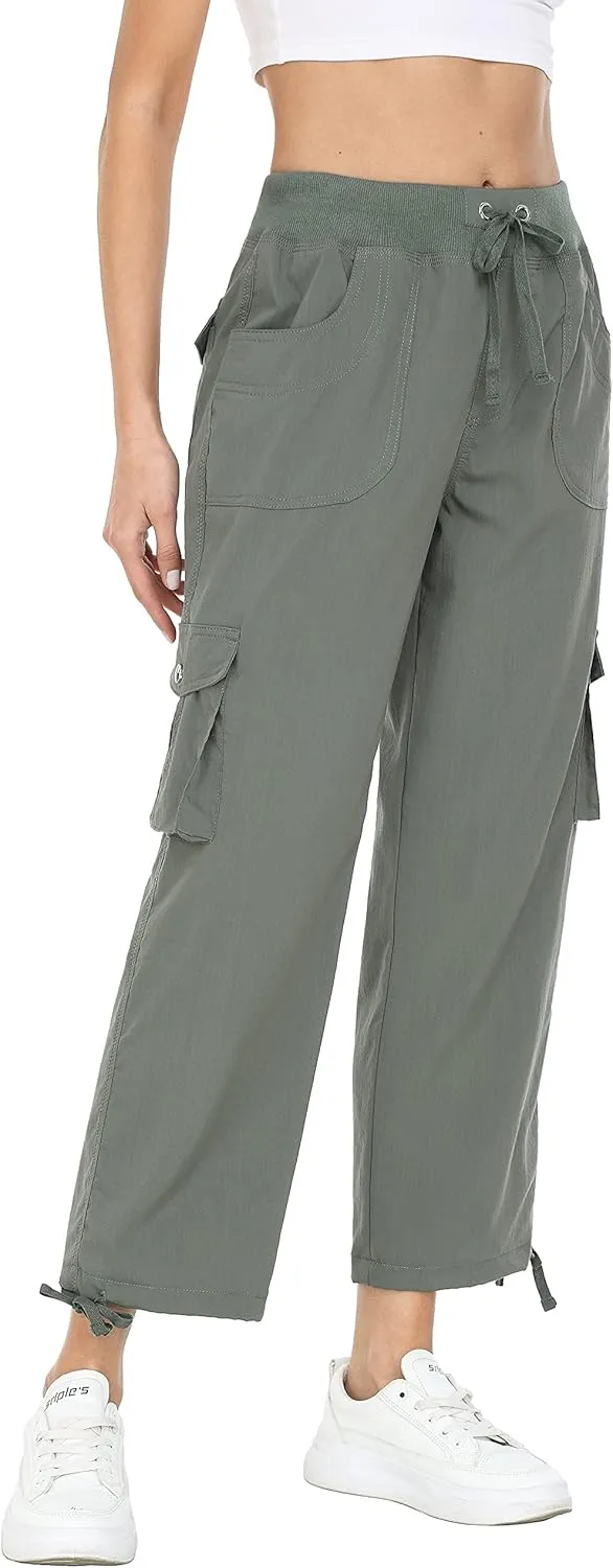 MISS MOLY Women's Cargo Capris Hiking Running Pants Loose Button Decor Lightweight Quick Dry Athletic Outdoor