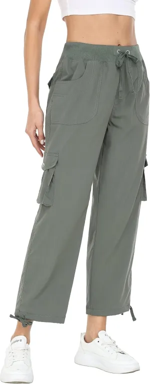 MISS MOLY Women's Cargo Capris Hiking Running Pants Loose Button Decor Lightweight Quick Dry Athletic Outdoor