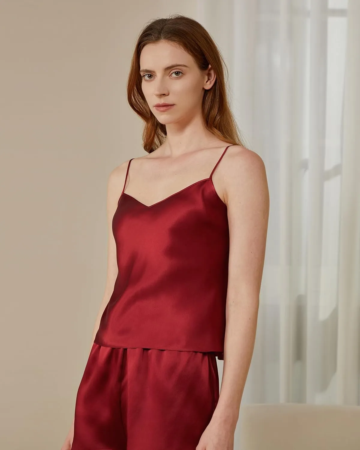 Mommesilk Silk Camisole for Women V Neck Adjustable Silk Lingerie Ladies for Sleeping Silk Cami Tank Tops Summer Undershirt