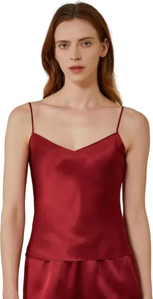 Mommesilk Silk Camisole for Women V Neck Adjustable Silk Lingerie Ladies for Sleeping Silk Cami Tank Tops Summer Undershirt