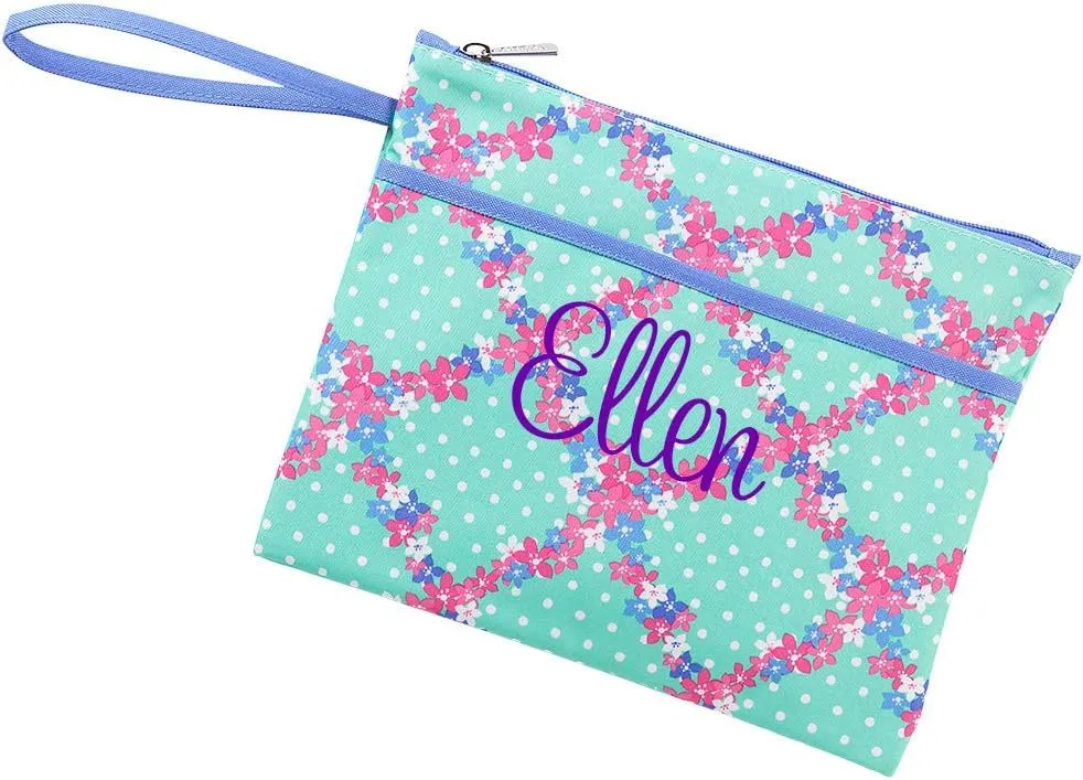 Monogrammed or Personalized Embroidered Summer Zip Pouch Wristlet (Penelope - Embroidered Name)