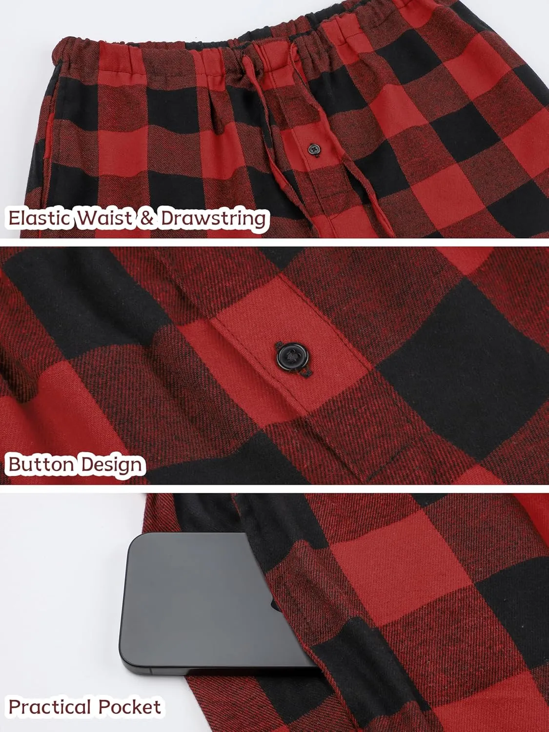 Motarto Men's Pajama Pants Flannel Plaid Pajama Sleep & Lounge PJ Bottoms Warm Sleepwear with Drawstring Pockets