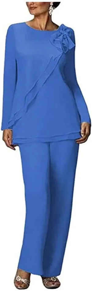 Mother of The Groom Pants Set 2 PCS Chiffon Formal Wedding Evening Groom Gowns Plus Size