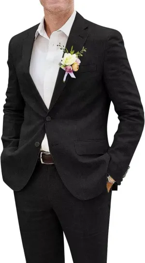 Netsky 2 Piece Linen Suits Mens Casual Linen Suit for Summer Beach Wedding Formal Business Suit Blazer Jacket Pants