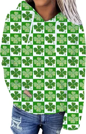 OMZIN Women's St. Patrick's Day Hooded Sweatshirt Long Sleeve Shamrock Sweatshirt