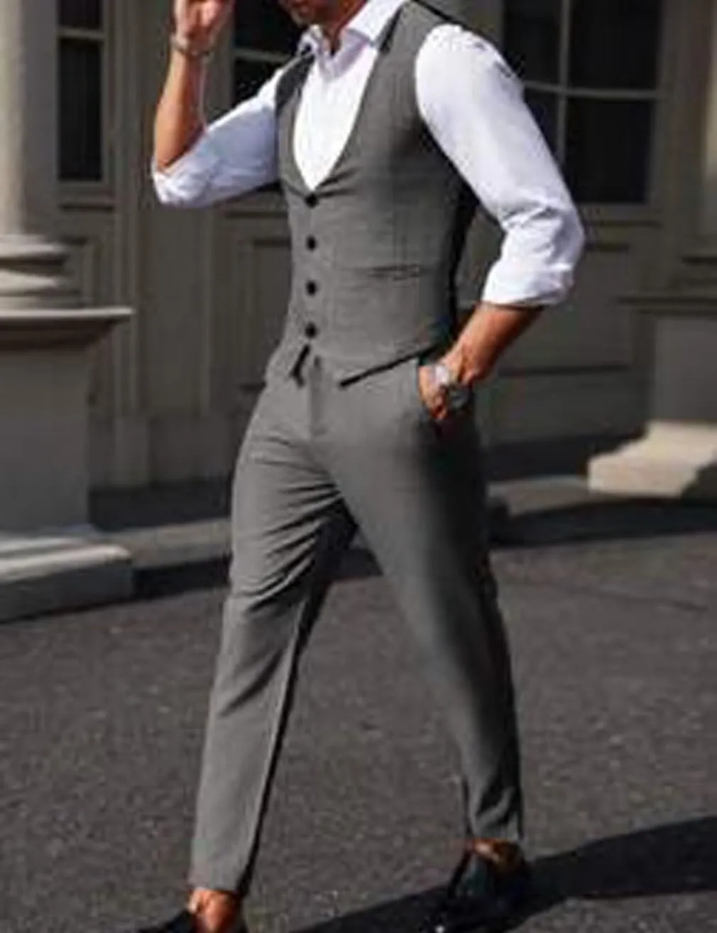 ONAXTDA Mens Slim Fit Vest and Pants Set Linen Casual 2 Piece Wedding Groomsmen Suit Waistcoat